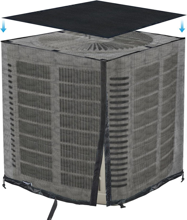 Qualward Full Mesh Central Air Conditioner Cover with Detachable Waterproof Top, Ventilated & All Seasons Design,