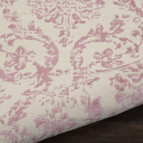 2'3'' 7'3'' (2x7) Nourison Home Jubilant Damask Ivory/Pink x Area-Rug, Easy-Cleaning, Non Shedding, Bed Room, Living