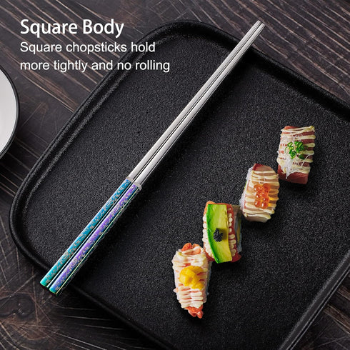 Metal Chopsticks - Reusable Dazzling Rainbow Stainless Steel, Non-slip, Dishwasher Safe, Eco-friendly, 2 Pairs Gift Set