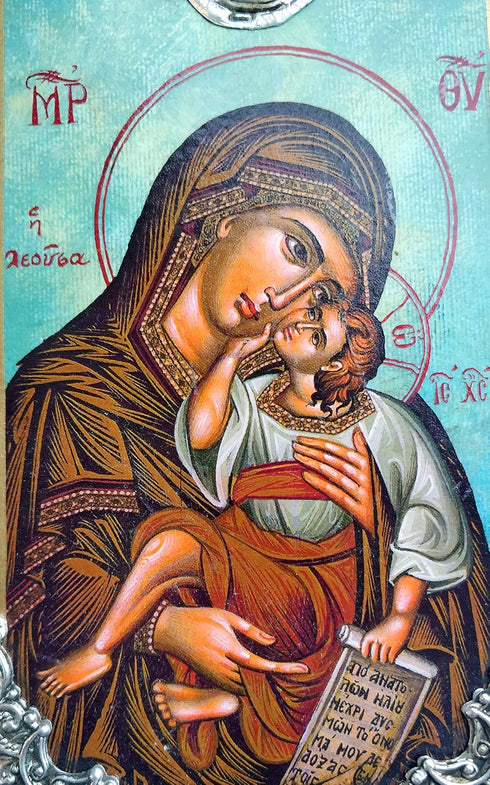 Wooden Greek Christian Orthodox Wood Icon of Virgin Mary, Mother of Jesus / OP10