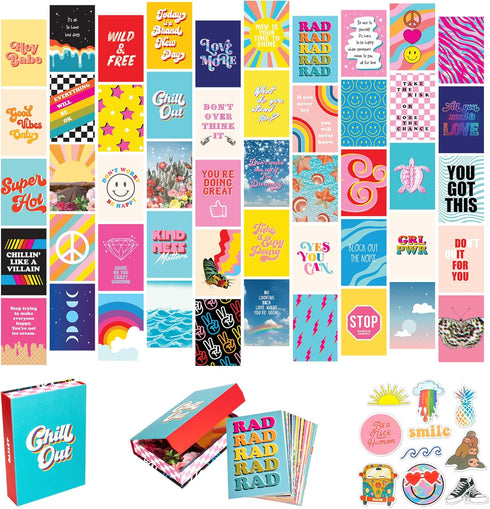 Artivo Bright Indie Collage Kit, 50 Set 4x6 inch Aesthetic Pictures for Teen Girls Bedroom Decor