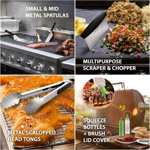 Metal Spatula Set - Griddle Accessories Kit for BBQ Grill, Flat Spatula, Hamburger Turner, Commercial Grade