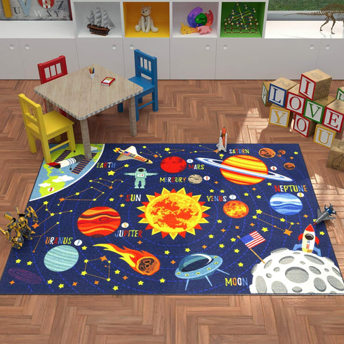 3x5 KC Cubs Outer Space Solar System Toy Car Road Rug Educational Play Mat Carpet for Kids, Toddlers, Nursery