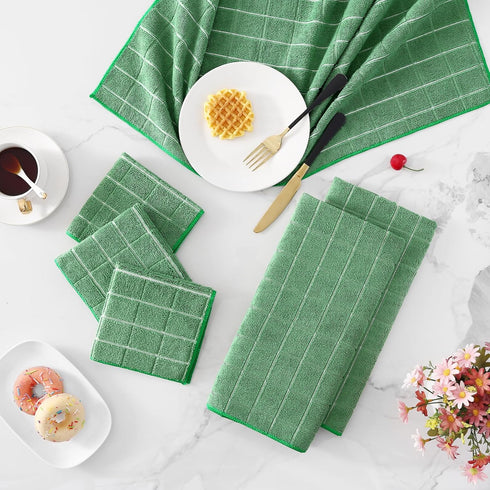 Set, 16 Pack 28 16 Inch 12 12 Inch Homaxy Microfiber Kitchen Towels and Dishcloths Soft and Absorbent Dish Hand Towels