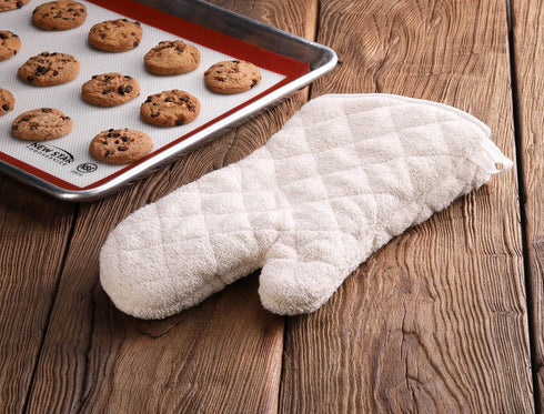 New Star Foodservice Oven Mitts, Extra Defense up to 400F, Set of 2, Tan Terry Cloth, 13-Inch