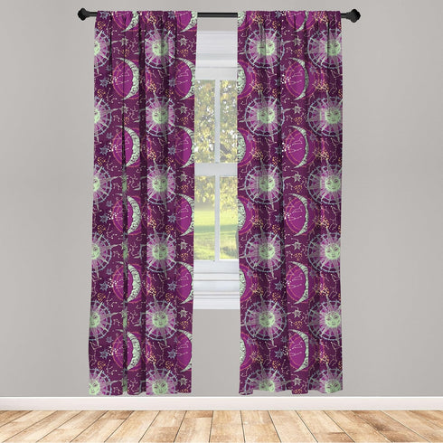 Lunarable 2-Panel Sun and Moon Window Curtains, Celestial Fantasy with Constellations on Purple, 28" x 63", Multicolor