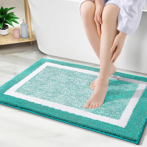 OLANLY Bathroom Rugs 30x20, Extra Soft Microfiber Bath Mat, Non-Slip, Quick Dry, Machine Washable, Green and White