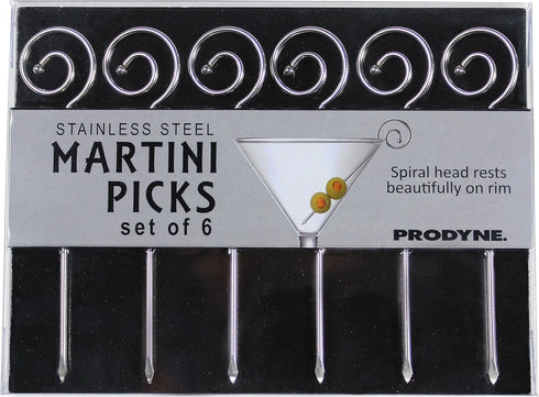 Prodyne Stainless Steel Martini Picks, Set of 6, Silver