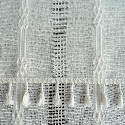 Gernaice 36x36 Inch Rustic Stripe Embroidered Tablecloth Heavy Small Square Tassel Cotton Linen Table Cloth Wrinkle