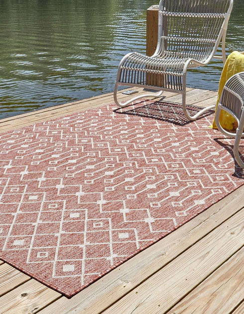 Unique Loom Outdoor Trellis Collection Area Rug, Tribal Trellis 2' x 3' 1" Rectangle Rust Red/Ivory