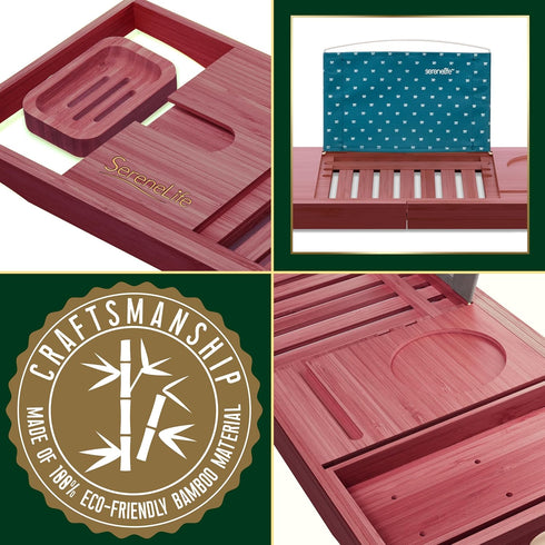 Set, SereneLife Premium Bathtub Tray Caddy with Gift Box and Bow Expandable Bath Tray, Unique House Warming Gifts