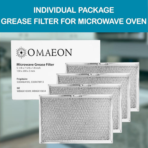 Frigidaire Microwave Grease Filter 5304464105, 5304509444, 5304478913, 4-Pack, 5-1/16 x 7-5/8 x 1/8 Inches