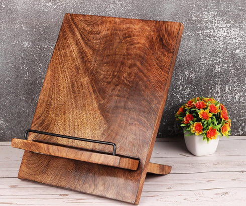 Wooden Cookbook Stand Cutting Board | Adjustable Recipe Holder with Pull-Out Stand