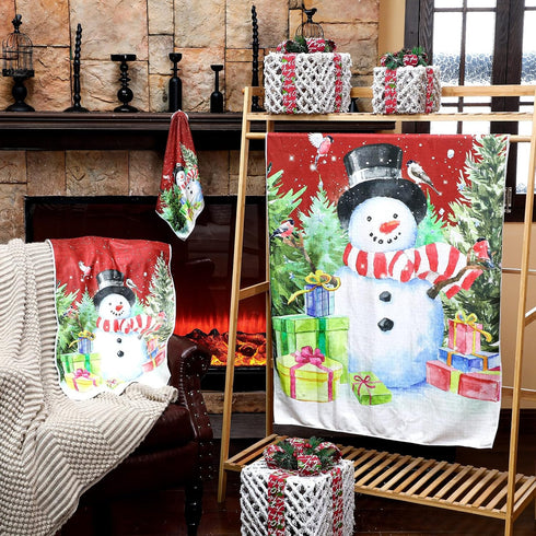 3 Pack Set Preboun Christmas Snowman Bathroom Towels Winter Hand Towels for Xmas Trees Bath Winter Dish Snowman Wash