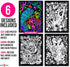 Koala, Gecko, Elephant, Monkey, Parrot, Tiger - 6 Fuzzy Velvet Posters to Color