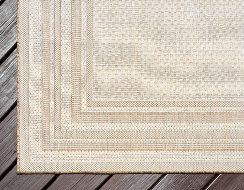 Unique Loom Outdoor Border Collection Area Rug - Multi Border, 2' 2" x 3' Rectangle, Tan/Light Brown