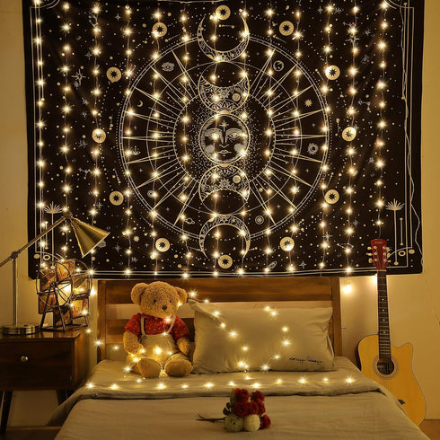 Meonum Curtain Tapestry Backdrop String Lights, 13 Strings 6.6 x 5 ft Fairy Light, 8 Modes for Bedroom Christmas Decor