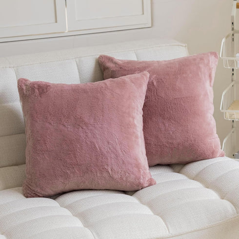 Demetex Rose Pink Pillow Covers 18x18, Set of 2 Super Soft Furry Throw Pillowcases for Couch Wedding Party Decor