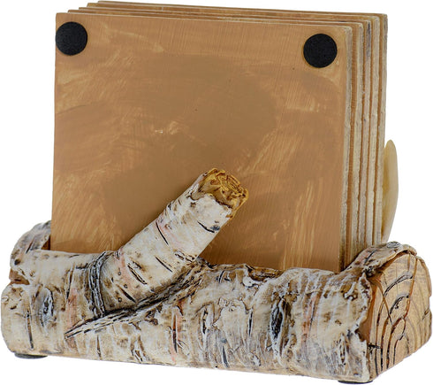 Pine Ridge Home Antler Wood Log Coaster Set with Holder - Absorbent Cabin Lodge Decor for Hunter Men