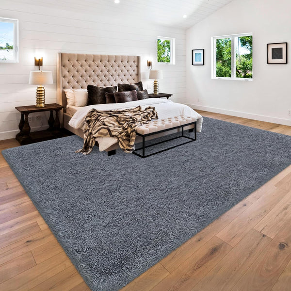 Grey 8x10 Area Rugs for Living Room: Ultra Soft Fluffy Gray Rugs