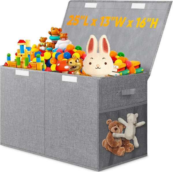 Rocamdo Large Toy Storage Box with Lid Divider, Sturdy Collapsible Toys Organizer