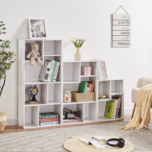 VECELO 3-Cube Small Bookshelf, Modern Bookcases with Shelves, Vertical or Horizontal Cubby Storage Organizer, Pearl