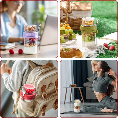 4 Pack 16 oz,Dual-Layer Danmu Overnight Oats Containers with Lids Yogurt Parfait Cups with Lids,Meal Prep Containers