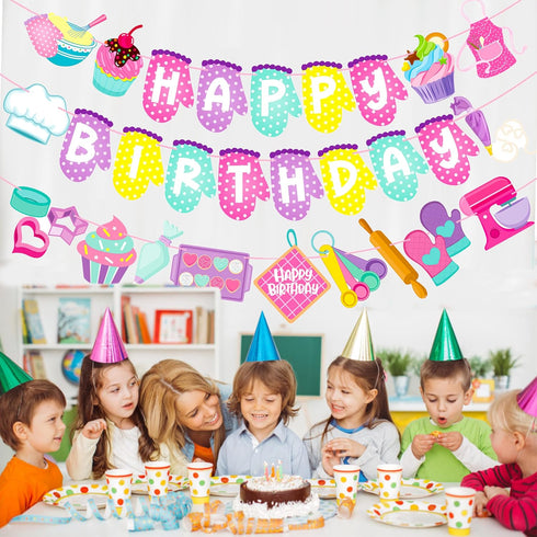 Baking Birthday Party Banners, 3Pcs Baking Theme Decoration for Baby Shower Supplies