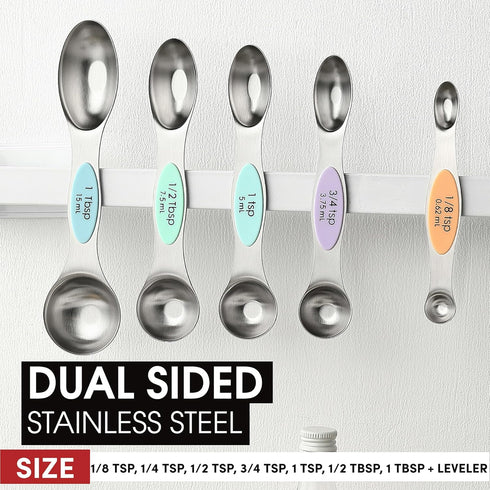 Spring Chef Stainless Steel Magnetic Measuring Spoons Set of 8 with Leveler for Baking and Cooking
