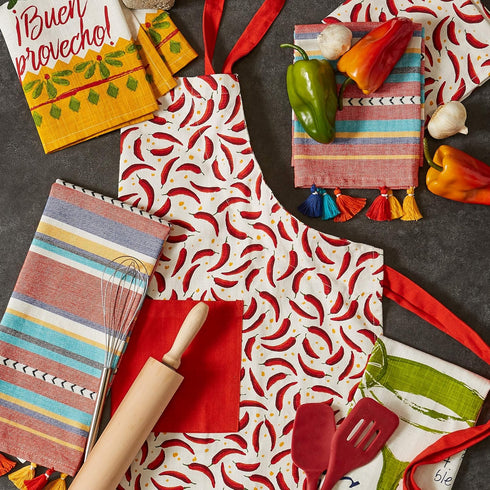 DII Caliente Collection Kitchen Chef's Apron, Chili Peppers