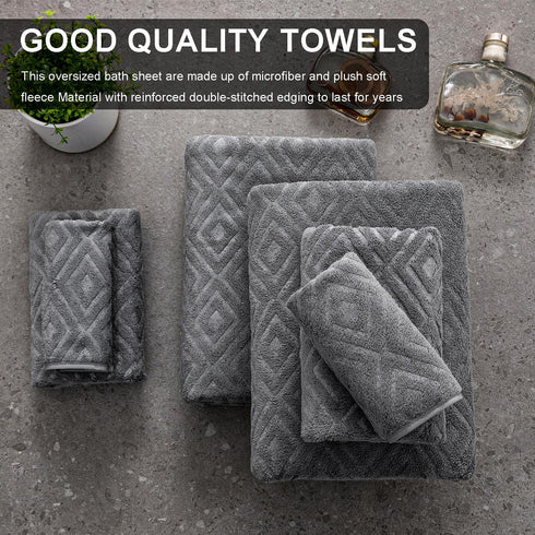 8 Pack Set Grey,2 Towels(35"x70"), 2 Towels,4 Ferdilan Bath Towels Oversized Bath Hand Washcloths Ultra Soft