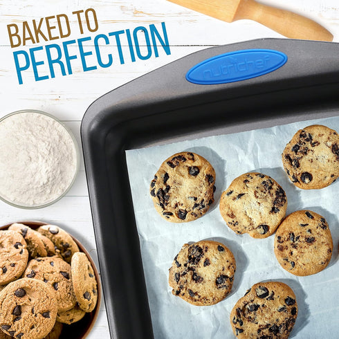 NutriChef 2-Piece Nonstick Baking Pan Set - Black Carbon Steel Bakeware with Silicone Handles, Dishwasher Safe