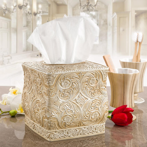 Creative Scents Victoria Tissue Box Cover, Beige Square Holder for Bathroom, Decorative with Durable Slider