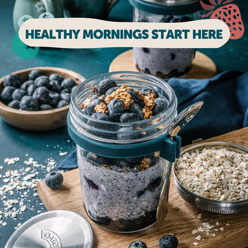 16oz 1 Pack Overnight Oats Jar with Spoon & Stainless Steel Lid - Leakproof Glass Oatmeal Container for Meal Prep