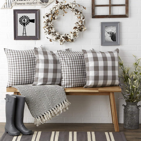 DII Decorative Square Throw Pillow Cover Collection, Cotton, Machine Washable, 18x18, Gray Gingham, 4 Piece