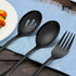 Homikit Stainless Steel Serving Utensils, 2 Black Serving Spoons, 2 Slotted Spoons, 2 Forks, Dishwasher Safe