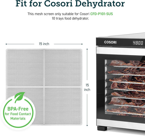 COSORI Food Dehydrator Accessories for 10 Tray CFD-P101-SUS Only, BPA-Free Plastic Mesh Screens, 2 Pack
