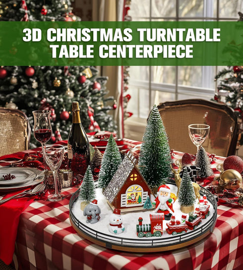 12 Set AMH PCS Christmas Table Decorations with Oak Rotating Base Xmas Town Village Centerpiece with Santa, Train