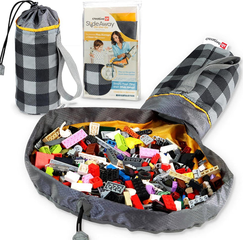 Creative QT On-The-Go Mini Storage Bag and Table Top Play Mat, Buffalo Check Print, Toy Organizer for Kids and Toddlers
