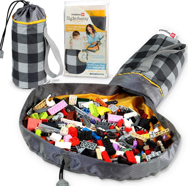 Creative QT On-The-Go Mini Storage Bag and Table Top Play Mat, Buffalo Check Print, Toy Organizer for Kids and Toddlers