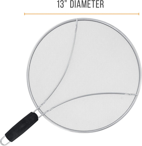 U.S. Kitchen Supply 13" Stainless Steel Splatter Guard, Fine Mesh Cover for Frying Pan & Cooking Pots