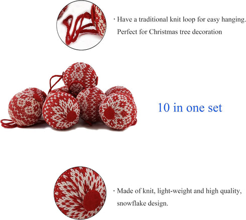WEWILL 10 PCS Red Knitted Sweater Christmas Ball Ornaments - 2.75" Festival Decorations