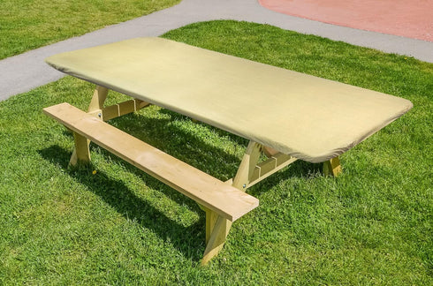 Deluxe Elastic Edged Flannel Backed Vinyl Fitted Table Cover - Basketweave (Beige) Pattern - 4' x 30" - Covers For The