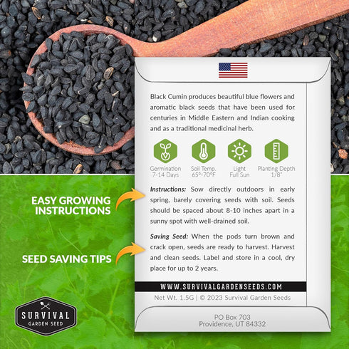 5 Packets Survival Garden Seeds Black Cumin Seed for Planting - with Instructions to Plant and Grow Beneficial Nigella