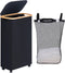 Slim Rolling Laundry Basket with Lid and Removable Bag, 75L Narrow Dirty Clothes Basket with Wheels (Black)