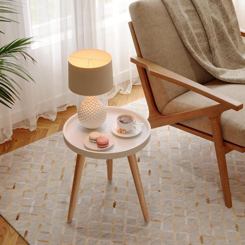 15 18 Inches Apicizon Round Side Table, White Tray Nightstand Coffee End Table for Living Room, Bedroom, Small Spaces