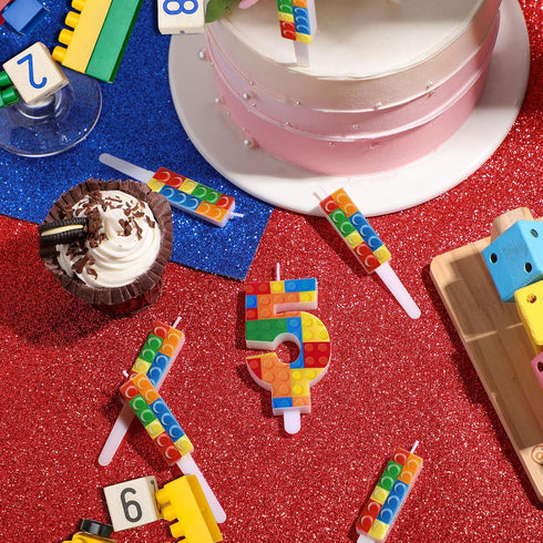 Herdear 7 1-9 6 5) Pcs Building Block Number Birthday Candle with Building Blocks Candles Numeral Birthday Candles