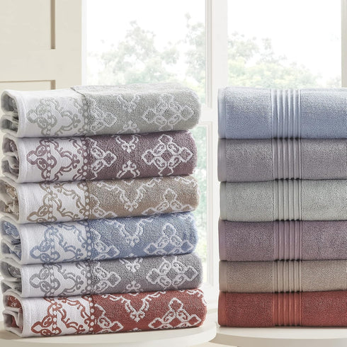 6-Piece 100% Set 2 2 2 Modern Threads Charlize Cotton Towel Reversible Yarn Dyed Jacquard & Solid Includes Bath Towels