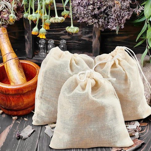 TUZAZO 24 Pack Reusable Tea Bags, Drawstring Muslin Bags, Spice Bags, Cheesecloth Bags for Cooking, 4 x 6 inch