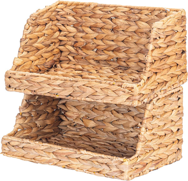 VATIMA Water Hyacinth Storage Baskets, Medium Open-Front Wicker Basket for Kitchen, 2 Pack